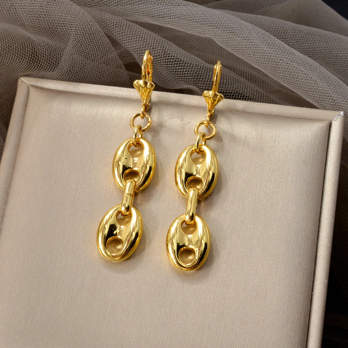 Sunny Jewelry Set 18K Gold Plated Coffee Bean Chains Necklaces Bracelet Earrings Pig Nose Necklace Bracelet Drop Earrings Gift 240826