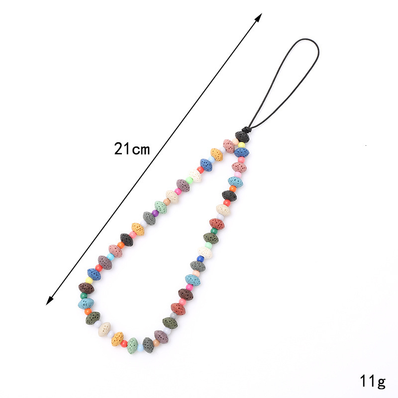 Creative new natural volcanic stone mobile short style colorful bead bracelet phone case hanging rope anti fall chain for women