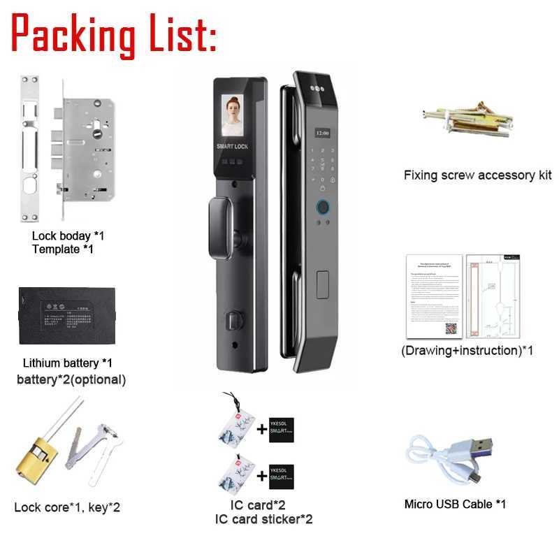 Simple Version D14P 3D Facial Recognition Smart Door Lock Ome Application Control Fingerprint Password Electronic Door Lock with Camera CL240920