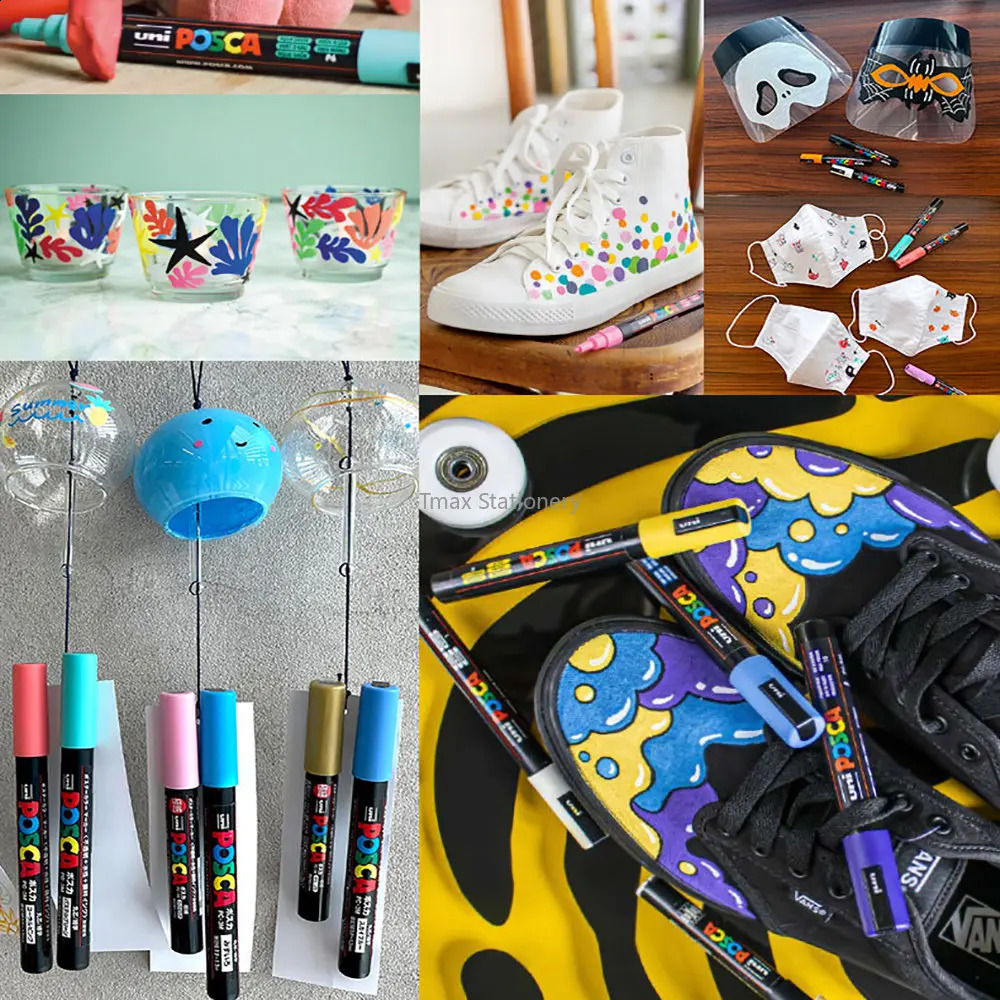 Uni Posca Markers Pen Set PC-1M Waterproof Opaque Paint Pens Super Fine Nib 0.7mm Manga Graffiti Pen Art Supplies Stationery 240904