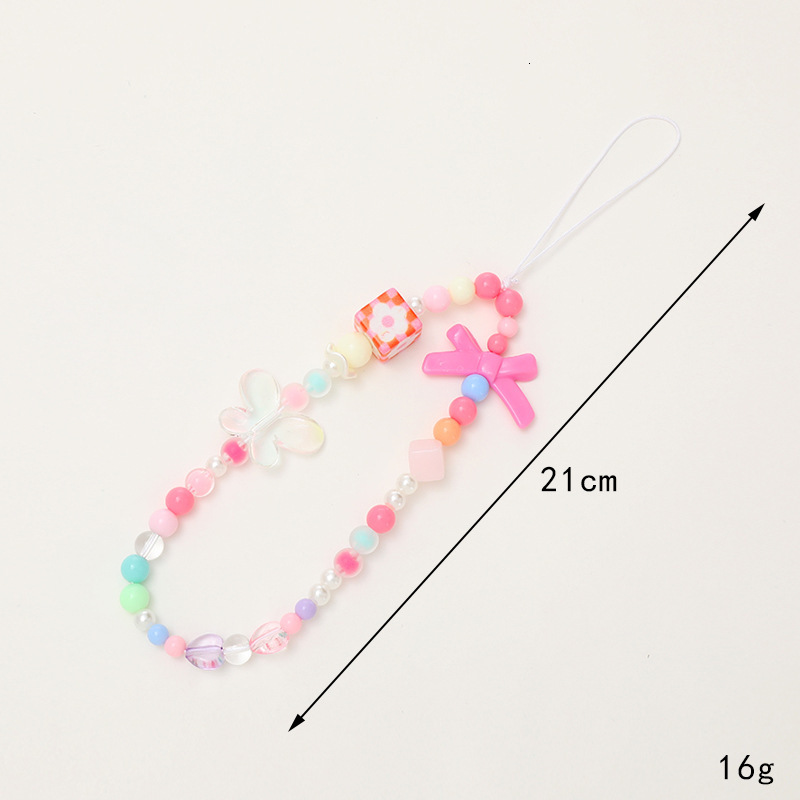 Yilian new bow DIY colorful rice bead mobile phone hanging rope short wrist strap anti loss chain