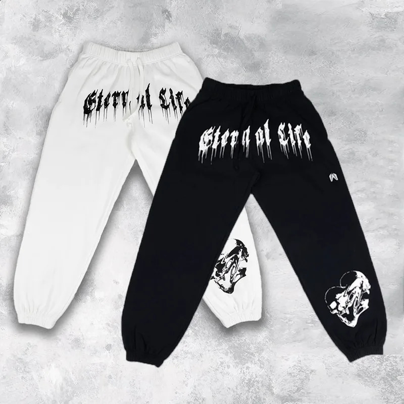 Y2K Letter Skull Print Sweatpants for Men Athletic Workout Running Joggers Pants Trousers with Pockets Casual Hip Hop Streetwear 240905