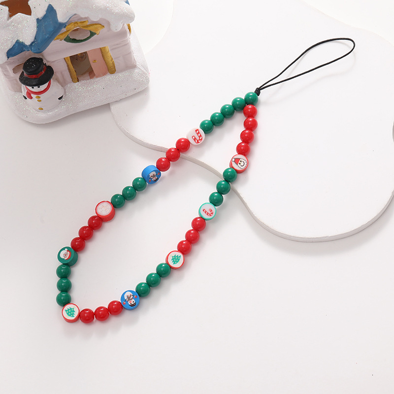 Yi Lian's New Series Phone Santa Claus Beaded Short Christmas Tree Pendant with Wrist Strap Loss Prevention Chain