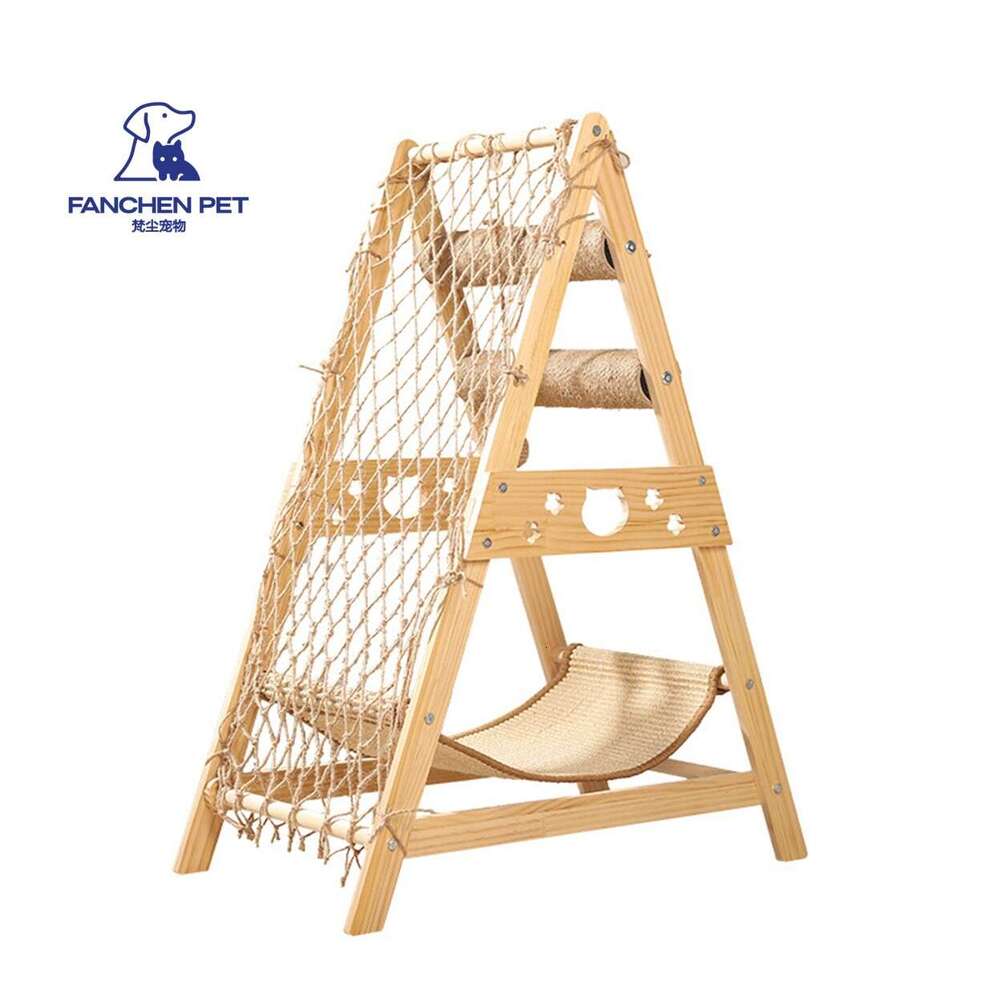 2024 New Pet Portable Travel Solid Wood Natural And Fresh Sisal Hammock Cat Tree Modern For Cats