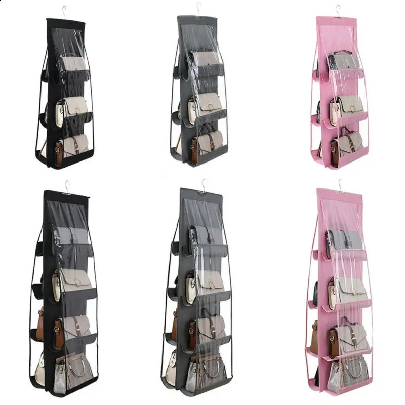 6/8 pocket shelf handbag transparent hanging wallet handbag organizer storage rack wardrobe 240907