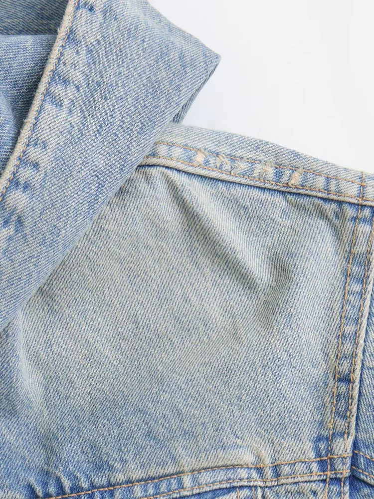 TRAF spring and summer European American style short hooded longsleeved denim jacket casual fashion 240904