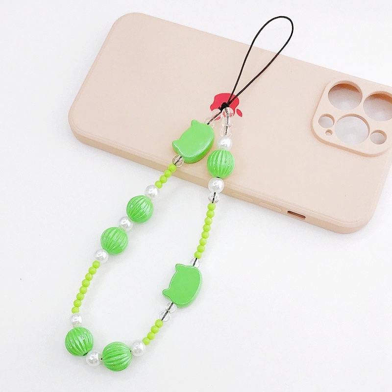 Yilian Creative Pearl Cat Head Chain Pumpkin Beads Hanging Anti Drop Hand Rope Phone Case Pendant Female