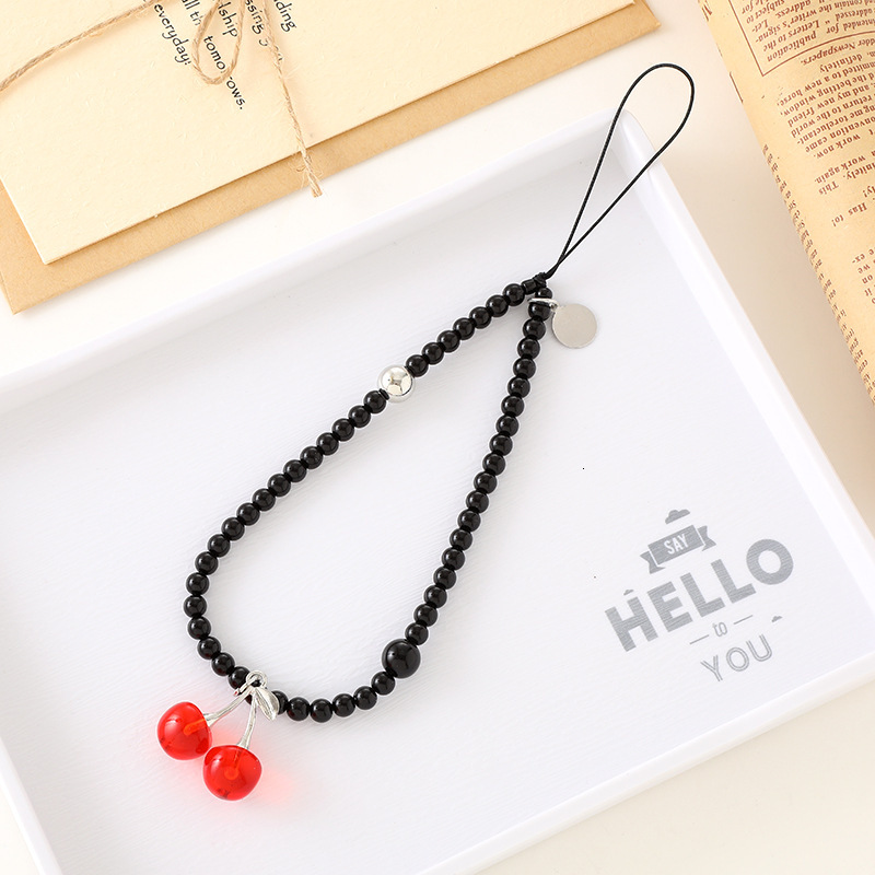 Ins niche new red cherry pendant bead CCD camera mobile phone rope luggage keychain hanging chain