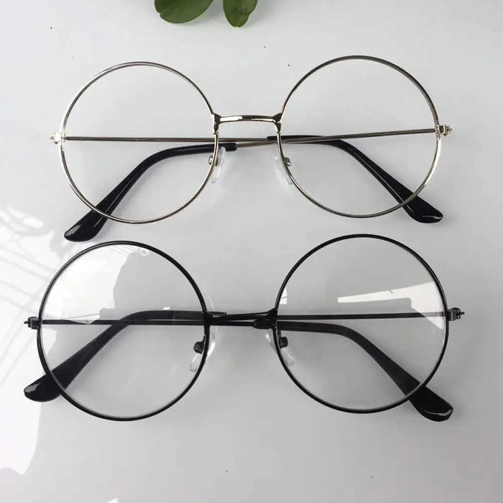 Fashionable retro metal frame transparent glasses bookworm glasses geek glasses oversized round glasses W240906