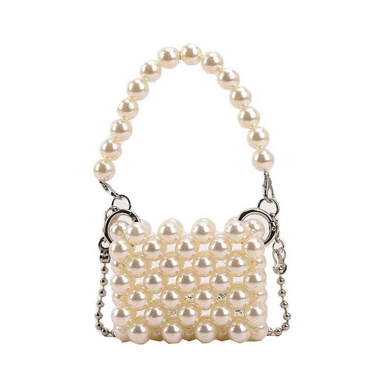 Childrens mini handbag tote bag bead woven cross body bag baby girl coin bag clutch bag Kawaii childrens pearl handbag W240906