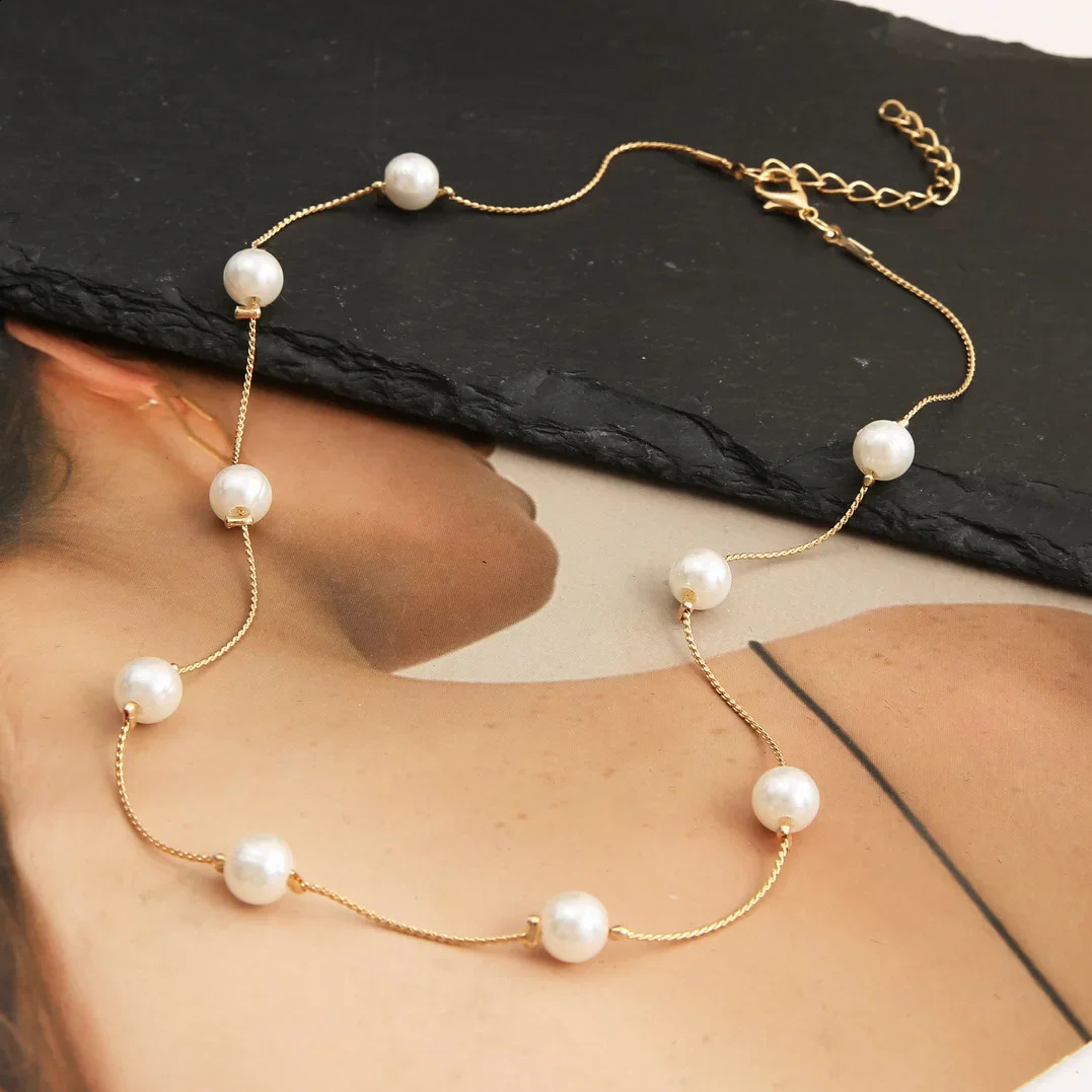 LATS Beads Womens Necklace Kpop Pearl Necklace Gold Gothic Necklace Jewelry Pendant Necklace Girls Necklace 240906
