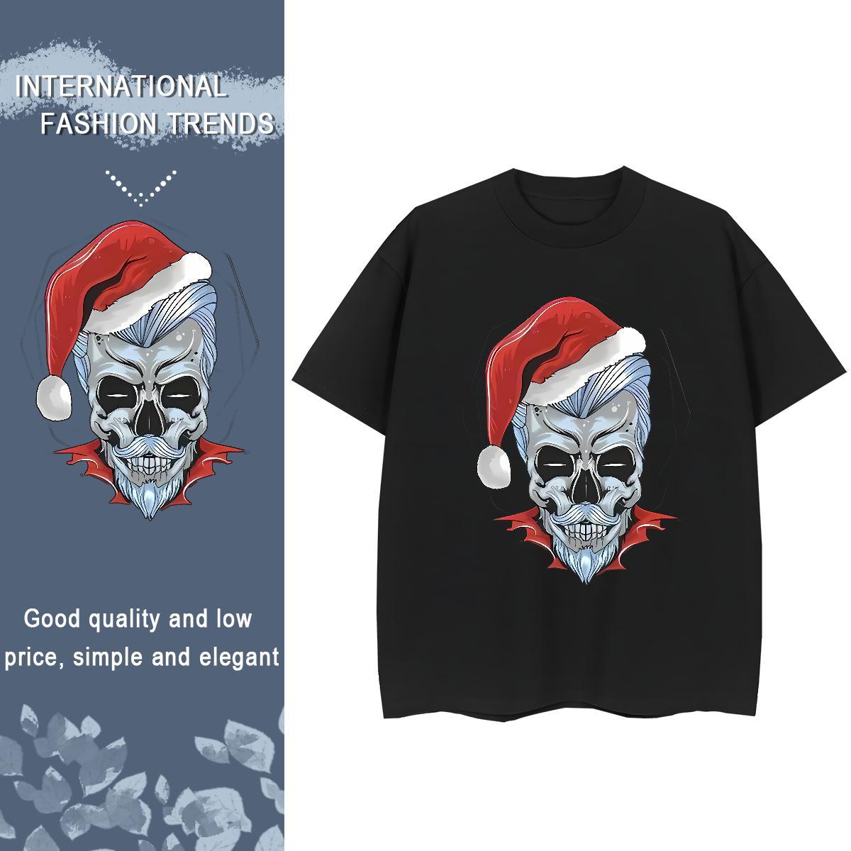DIY T-Shirts for Women 230g Cotton Crew Neck Street Casual skull Tshirt for Man Woman Female Black White Tees Shirts