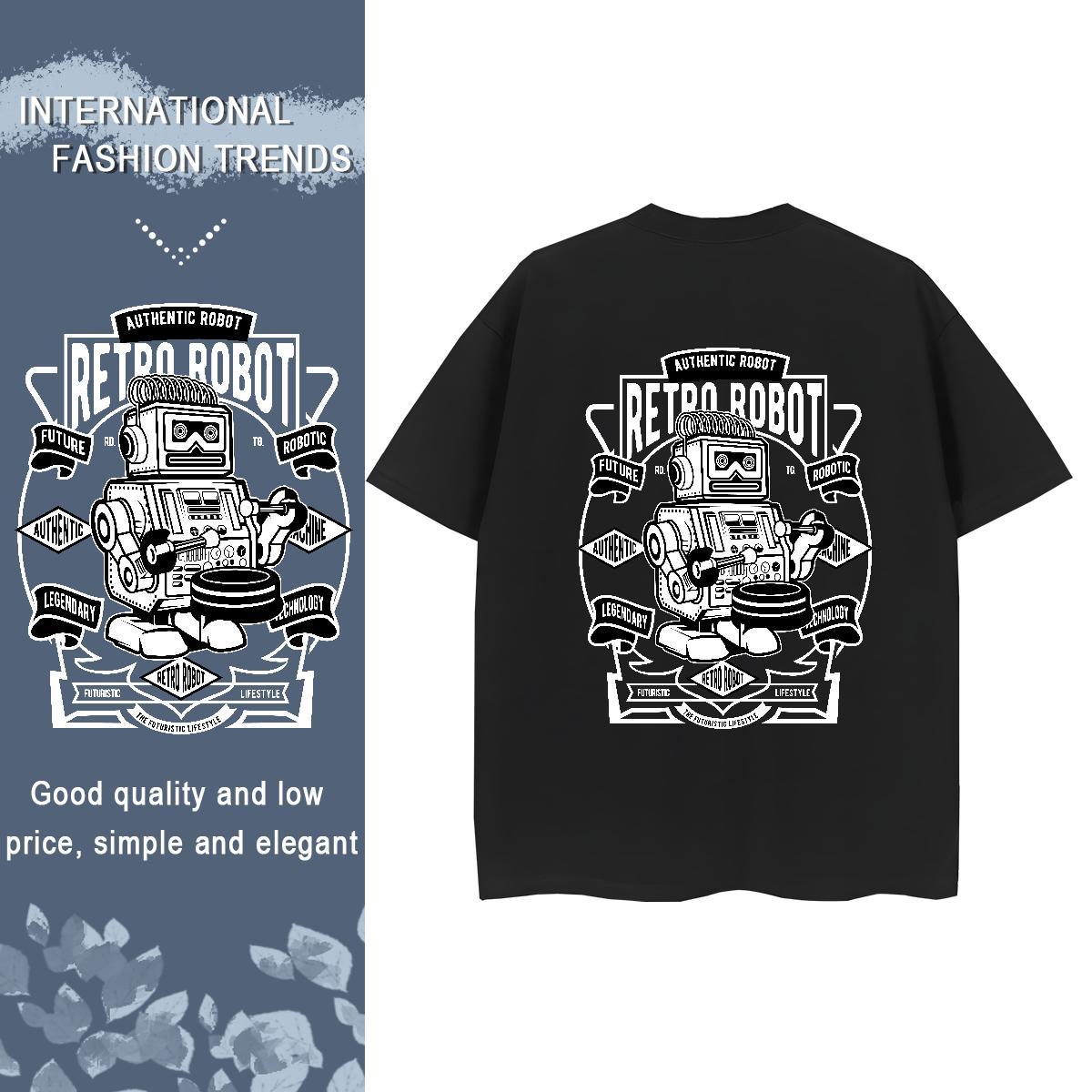 Fashion T-Shirts for Women 230g Pure Cotton O Neck Short Sleeves Sports Street Wear robot Unisex Tshirts Soft Anime Tees Shirts