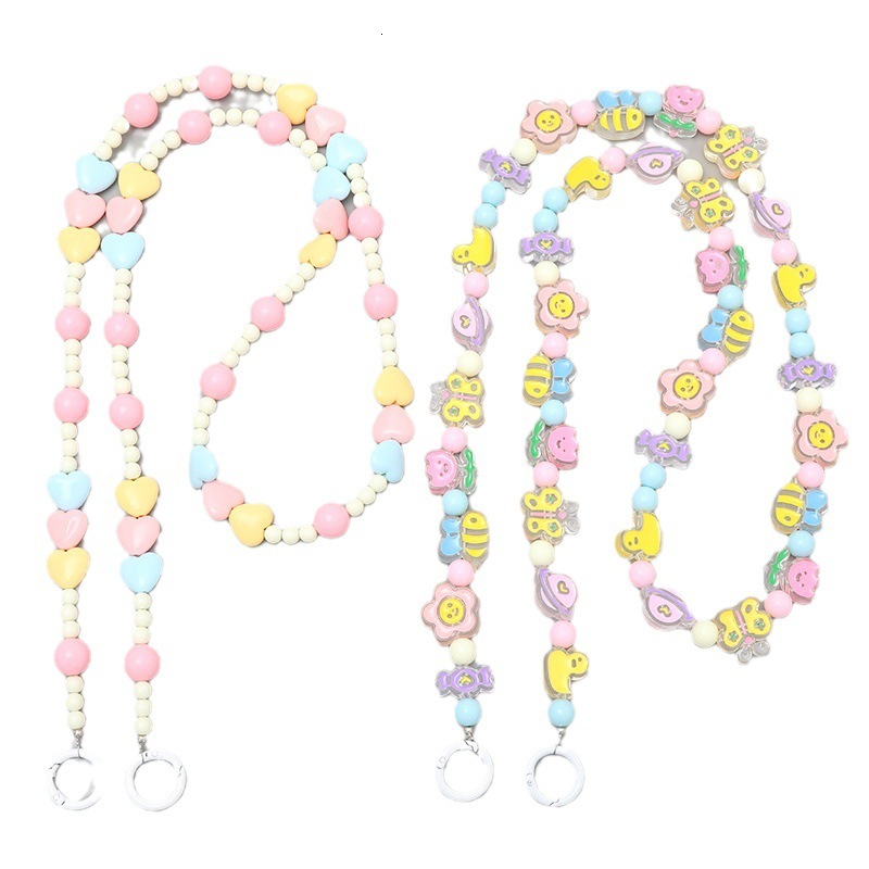 Yilian's new candy colored acrylic heart-shaped bead cute bee crossbody chain, phone hanging rope for women