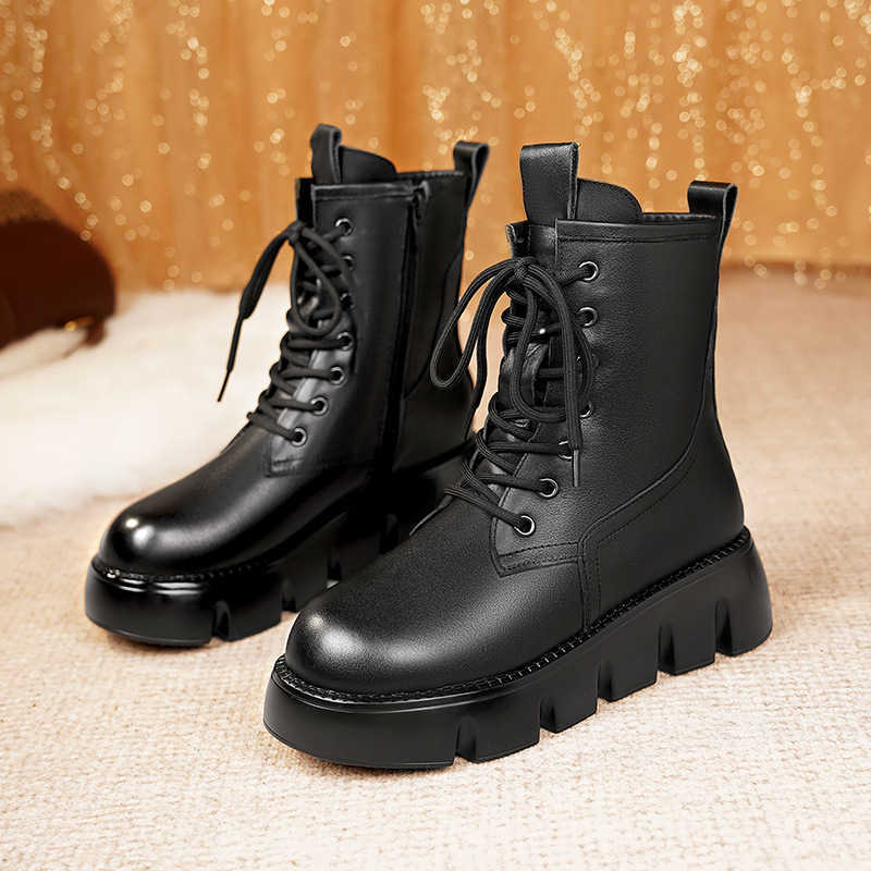 CMM Thick Soled Height Increasing Boots for Women Winter Suede Short Boots Leather Thickened Large Cotton Shoes Anti Slip Fur Integrated Snow Boots