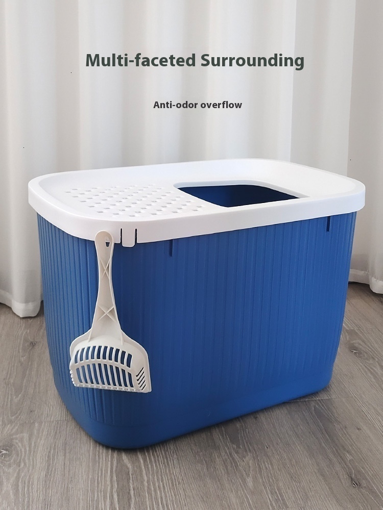 Top in box, fully enclosed, large, splash proof, essential for owners, extra high toilet, cat litter box