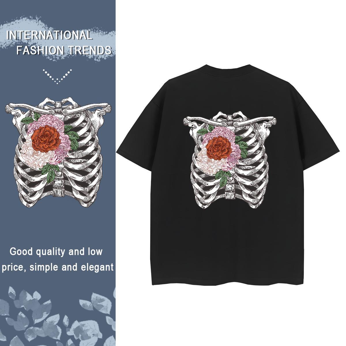 2024 Casual T-Shirts for Women 230g Pure Cotton Breathable Crew Neck Casual Sport skull Womens Tshirts Free Shipping Skull Polos