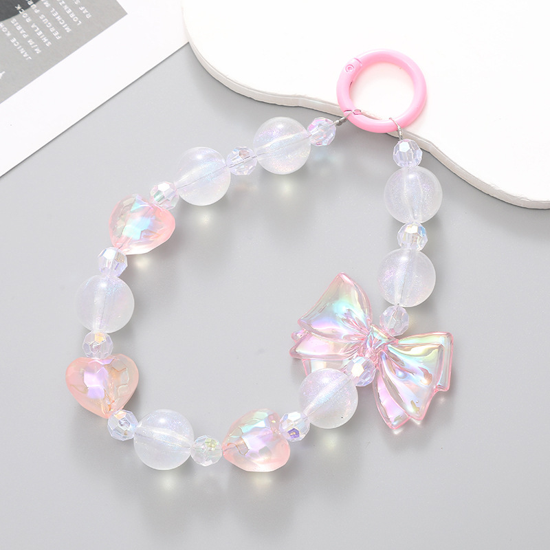 New Bow Japanese and Korean Fresh Sweet Beaded Chain Anti Loss Phone Case Hanging Rope Bag Key Pendant Female