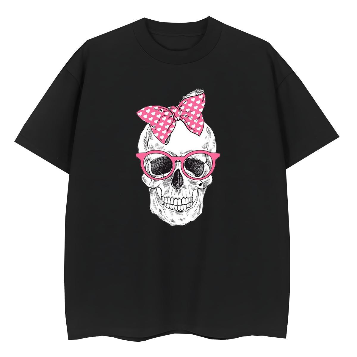 TOP Quality T-Shirts for Women 230g Pure Cotton Short Sleeve O-Neck Daily Wear skull Couples T Shirts Female DIY Anime Printed Clothes Shirt