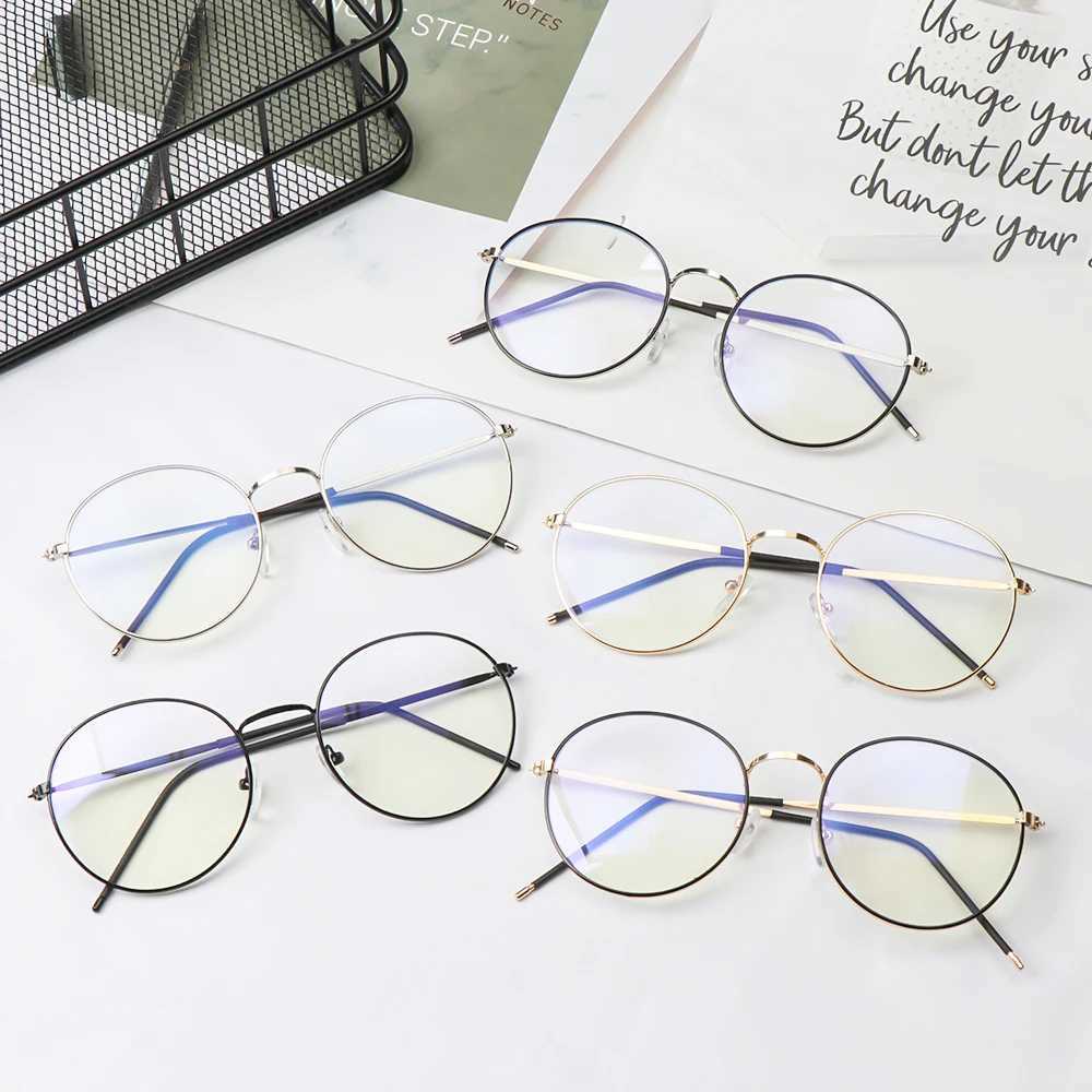 Fashion anti blue light glasses womens round glasses computer glasses ultra light metal frame glasses optical glasses W240906