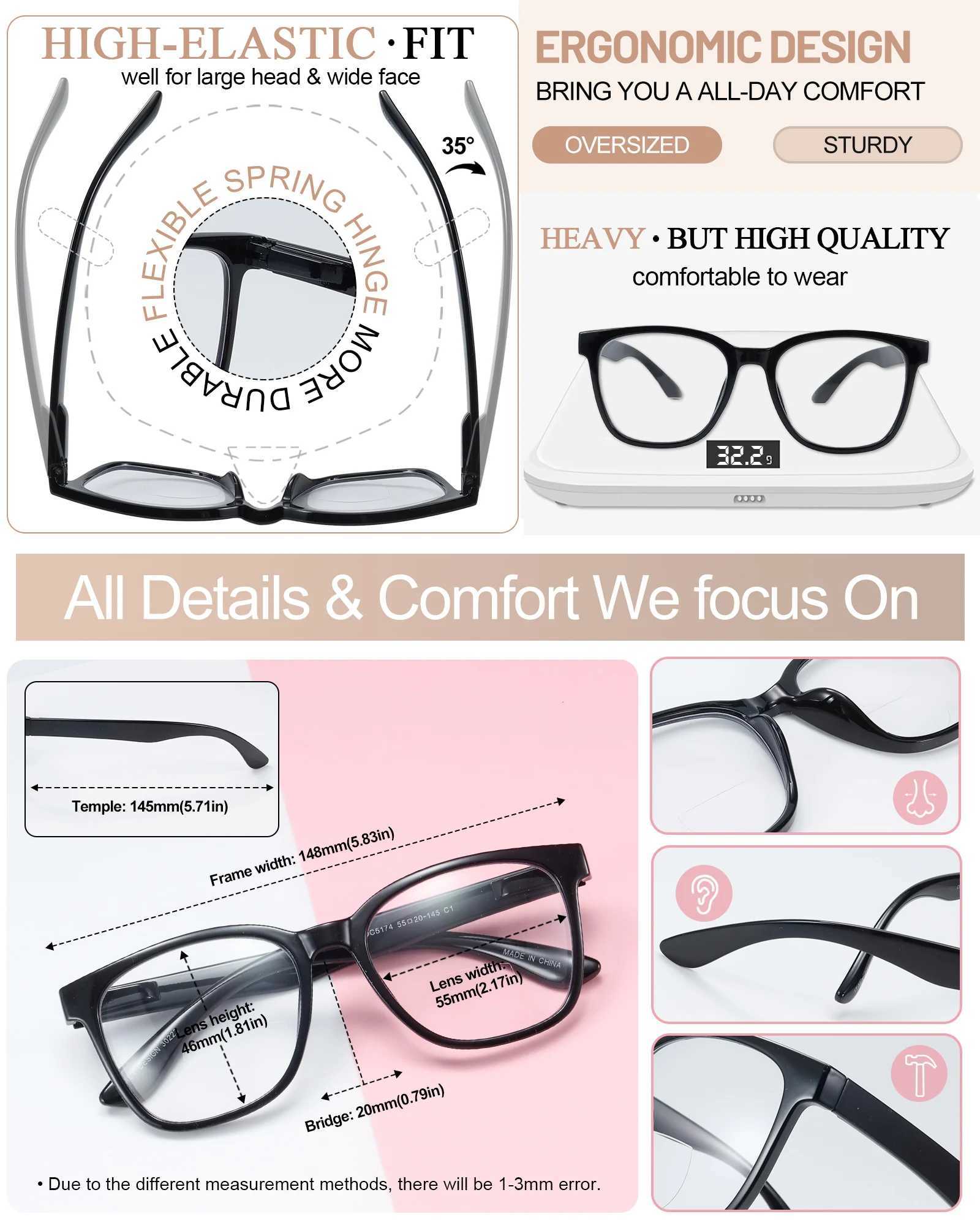 Large curved square frame female reading glasses Presbyopia glasses optical anti blue light glasses frame solid color design W240906