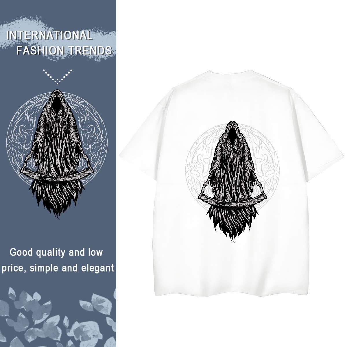 2024 Casual Women T Shirts 230g Cotton Crew Neck High Street Hip Hop skull Women Tees Unisex Cartoon Print Top Tees