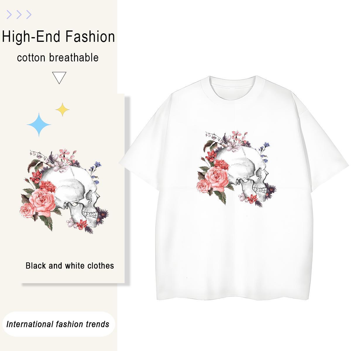 Fashion Womens T Shirts 230g 100% Cotton Breathable Street Wear flower Woman Tshirt Soft DIY Anime Printed Tee Shirt