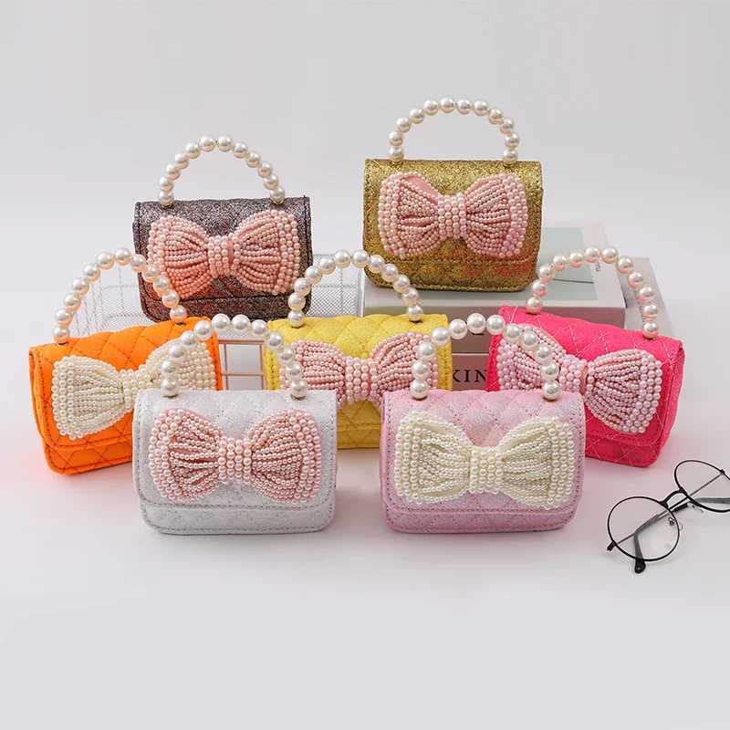 Classic wallets and handbags hot pink shiny childrens fashion bags and bow mini handbags popular side pockets for girls W240906