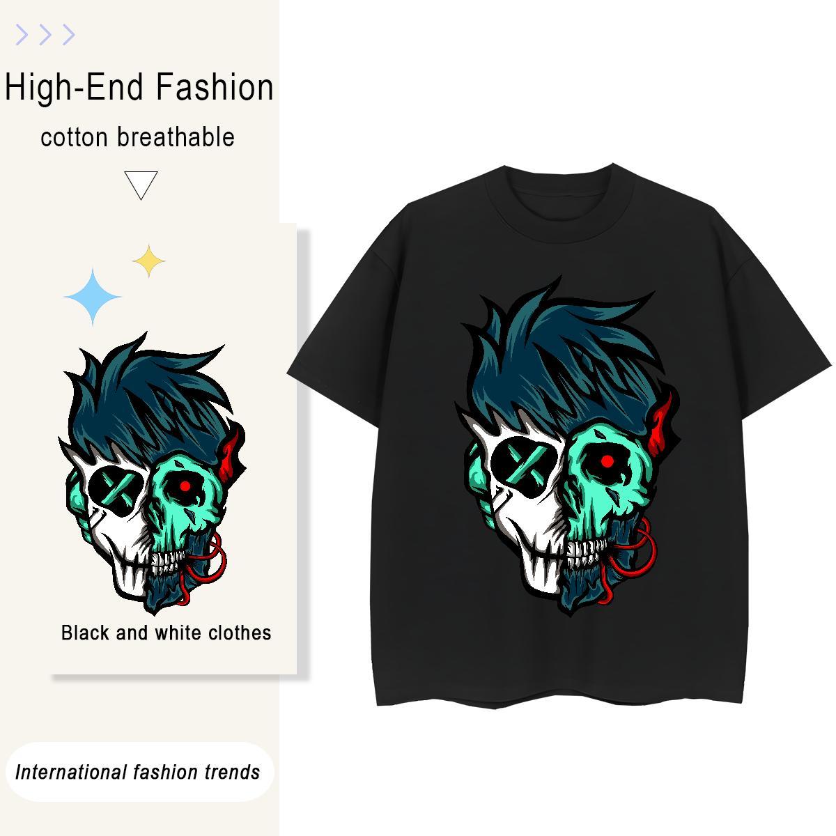 New Arrival Woman T Shirts 230g 100% Cotton Crew Neck Breathable Street Casual skull Unisex Tshirts Wholesale Cartoon Floral Printing Polos