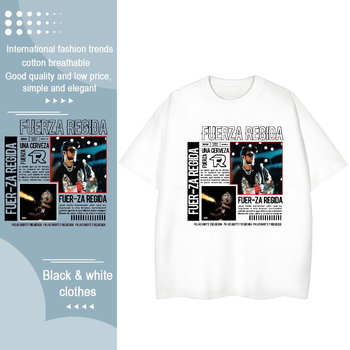 New Arrival T-Shirts 100% Cotton 230g Comfortable High Street Hip Hop Fuerza Regida Couples T Shirts Soft Oversized L-4XL Polos