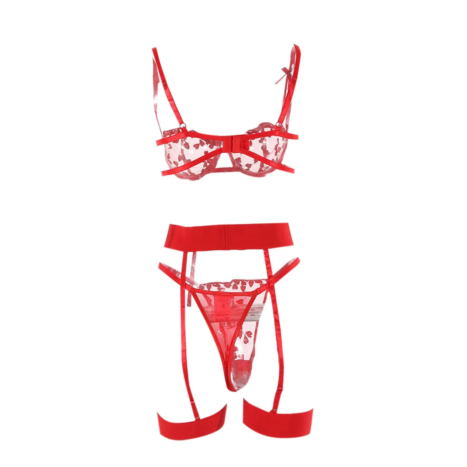 Mesh Bra Set Women Transparent Sexy Underwear Set Ladies Lingerie Set With Garter Belt Erotic Lingerie Women
