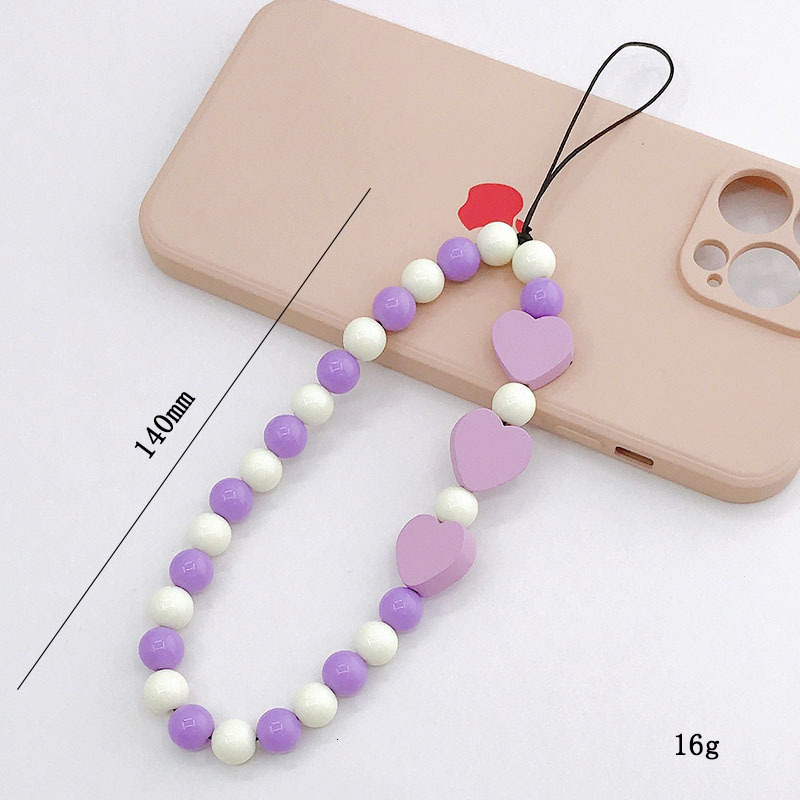 Yilian's new acrylic bead chain candy colored heart-shaped hanging anti fall hand rope phone case pendant