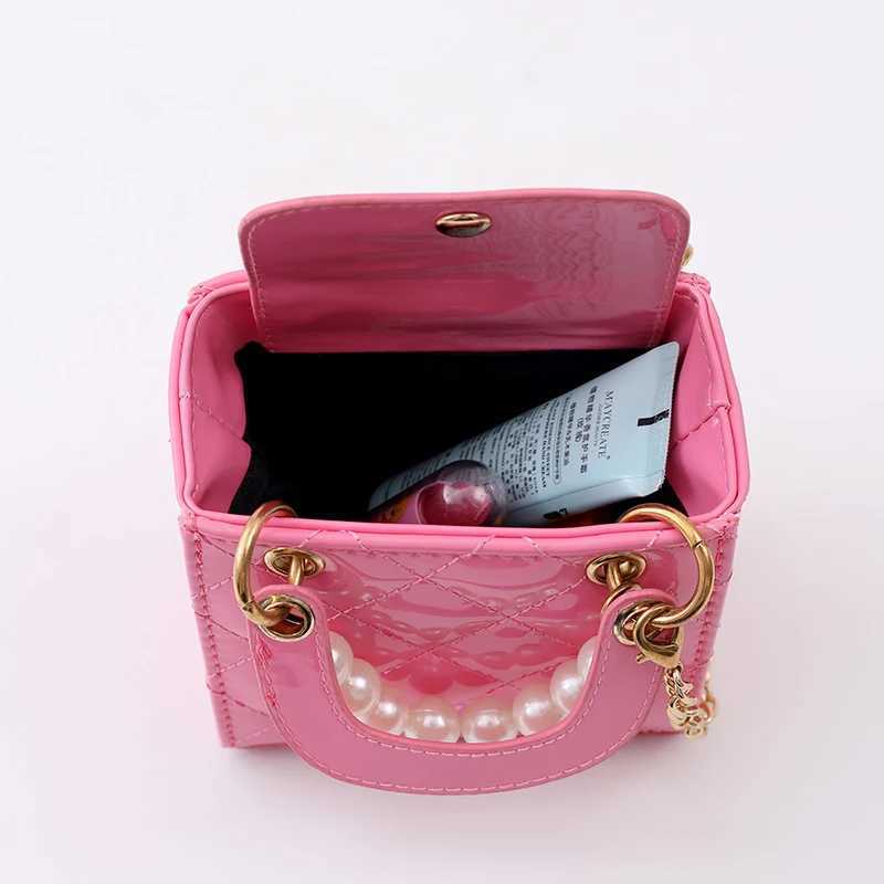 Childrens PU leather bag pearl hot selling single shoulder solid color fashionable simple version handbag baby new girl shoulder bag W240906