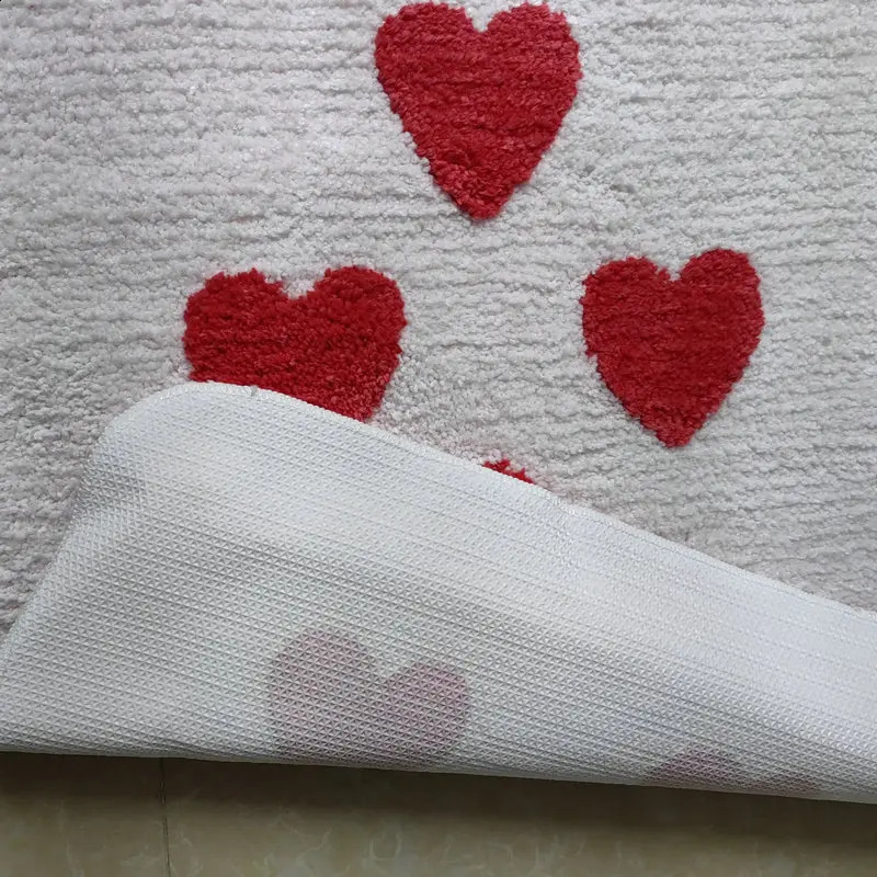 Red Love Heart 8 Carpet Soft Tufted Card Shape Rug Living Room Decor Non-slip Bathroom Floor Mat Bedroom Doormat Bedside Pad H260226