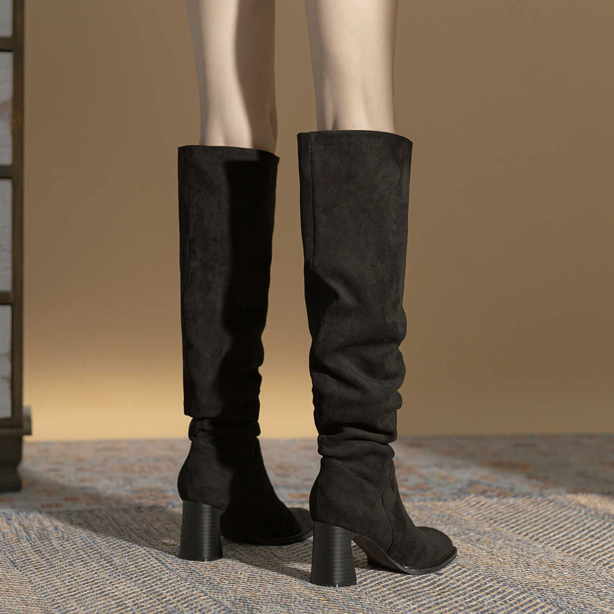 Rough Heel Street Pile Fashion Boots High Heels Knight Boots Over The Knee Long Martin Boots Womens Autumn Winter New Style 240826