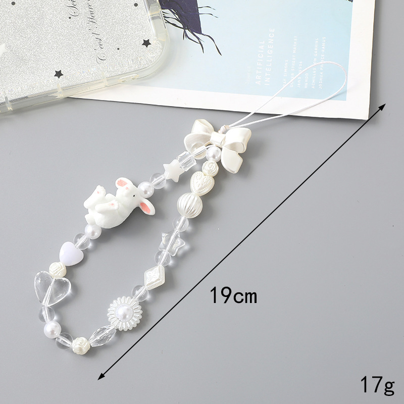 New pearl bow mobile tulip CCD camera lanyard phone case hanging decoration anti fall jewelry chain