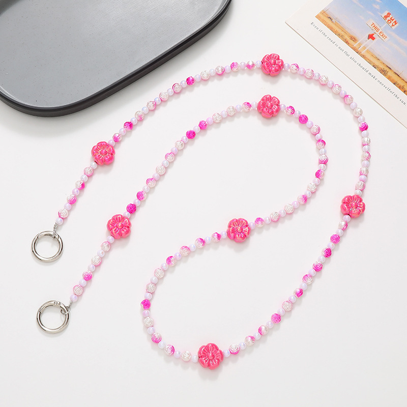 New bead flower acrylic diagonal cross chain long hanging single shoulder strap phone rope