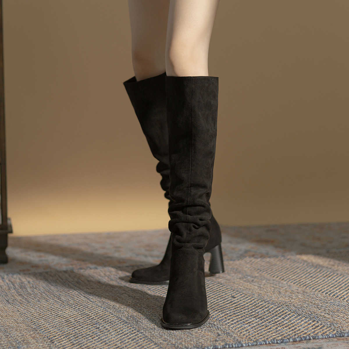 Rough Heel Street Pile Fashion Boots High Heels Knight Boots Over The Knee Long Martin Boots Womens Autumn Winter New Style 240826