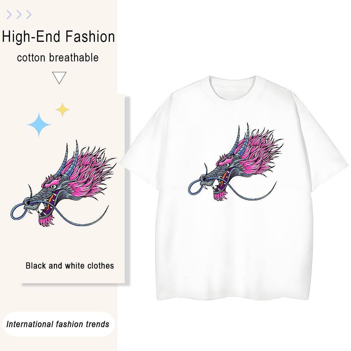2024 DIY T shirt 100% Cotton 230g Breathable Home Outdoor dragon Couples T Shirts Female Anime Tees