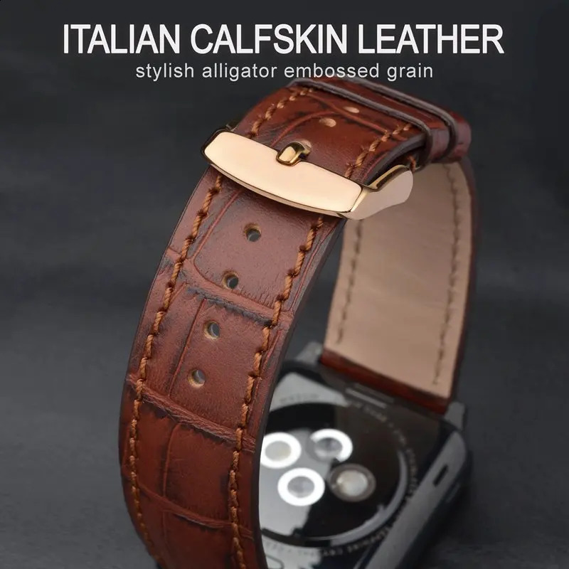 ANNEFIT Italian Leather Watch Band 18mm 20mm 22mm Embossed Alligator Grain Bracelet Stainless Steel Buckle Quick Release 240906
