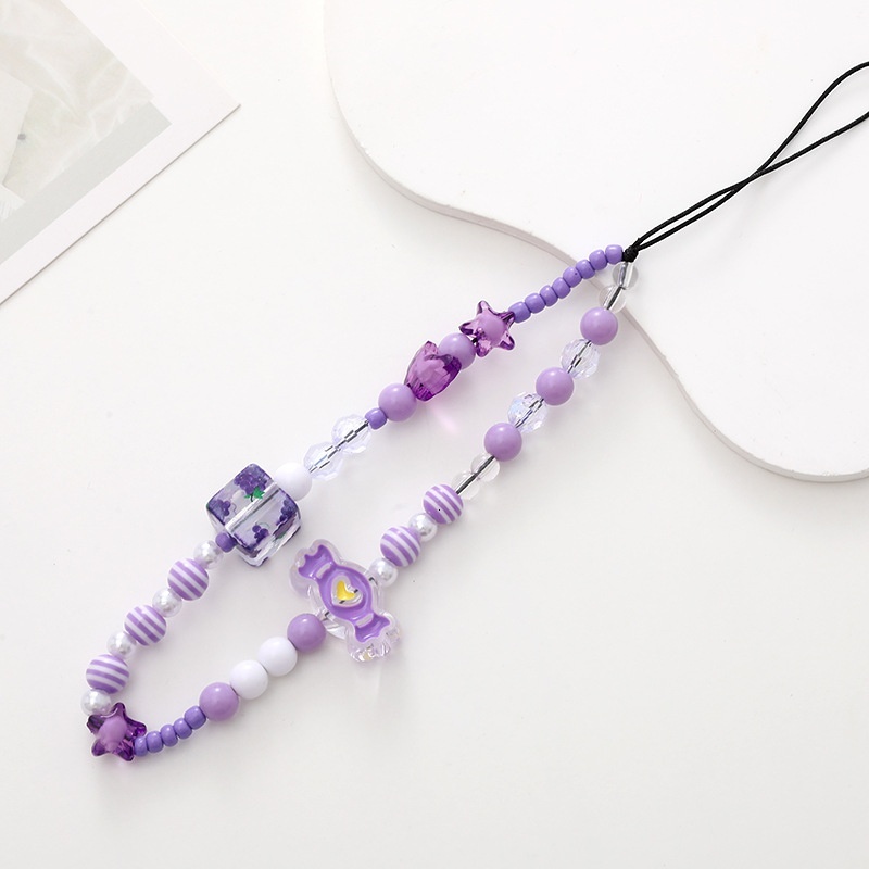 New Candy Cartoon Bow Knot Chain Beaded Cord Mobile Phone Case Hanging Piece Anti drop Wrist Strap Female