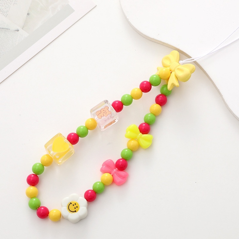 New Candy Cartoon Bow Knot Chain Beaded Cord Mobile Phone Case Hanging Piece Anti drop Wrist Strap Female