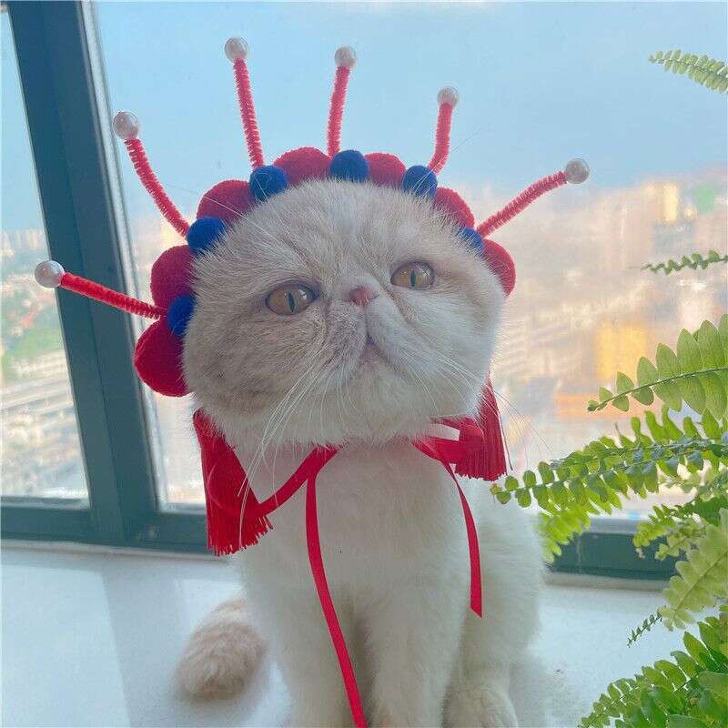Pet wig, China-Chic cat headdress, New Year's celebration, dog hat, cute photo, Peking Opera cat headdress, antique Hallowmas