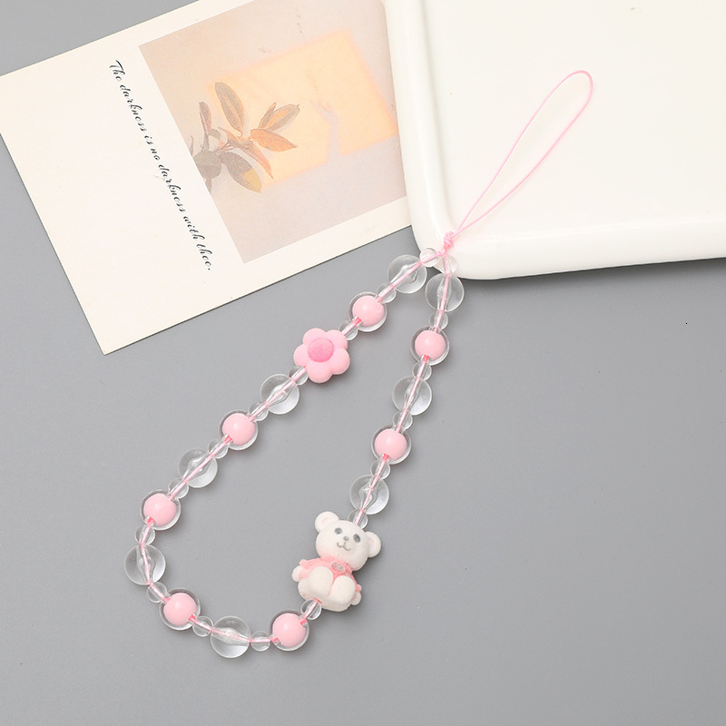 Yilian new cute little bear bead chain short phone case hanging rope small fresh wrist strap anti loss pendant