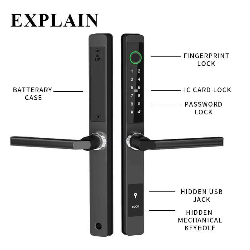 Waterproof TTLock outdoor fingerprint Bluetooth application RFID code keyless electronic smart door lock for glass aluminum sliding CL240920