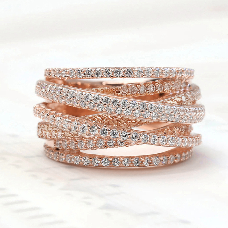 Sterg Sier Rose Gold Eternity Ring with Pave Zircon - Vintage Bridal Wedding Band