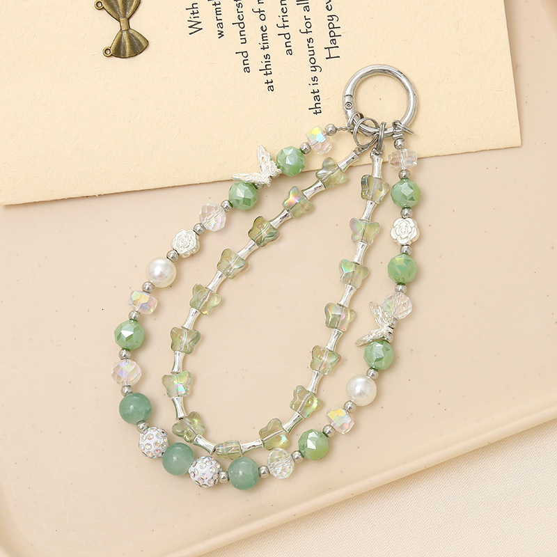 Luxury and high-end dual chain mobile phone lanyard, crystal butterfly bead pendant, luggage, keychain, hanging accessories