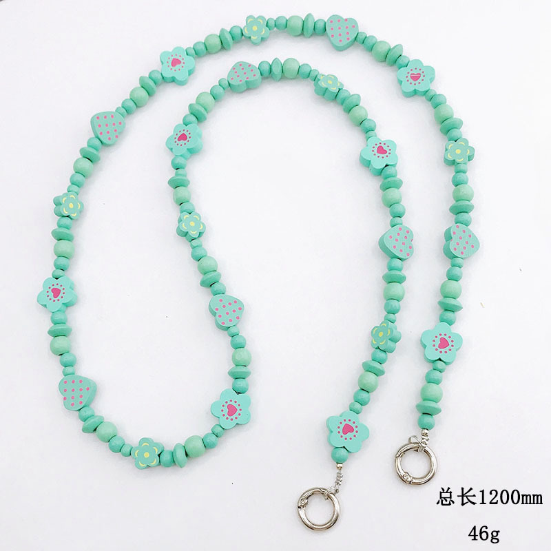 Yilian new wooden flower chain bead love hanging anti fall rope phone case pendant for women
