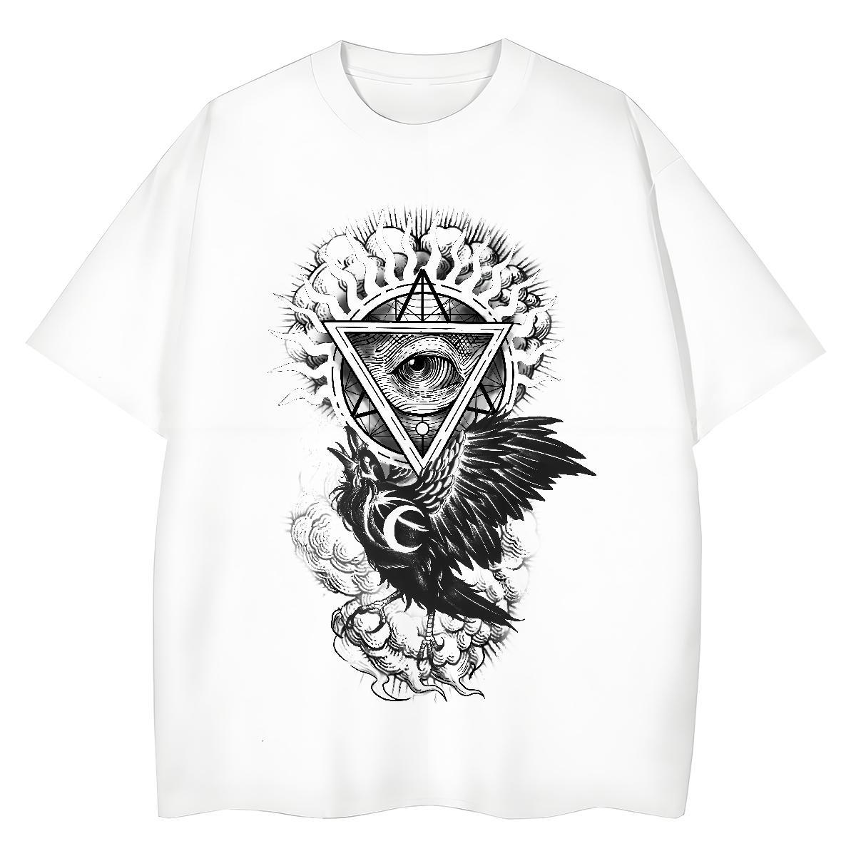 Fashion Casual T shirt 100% Cotton 230g Breathable Short Sleeve Street Wear eye of the devil Unisex Tshirts Soft Oversized Clothes Shirt