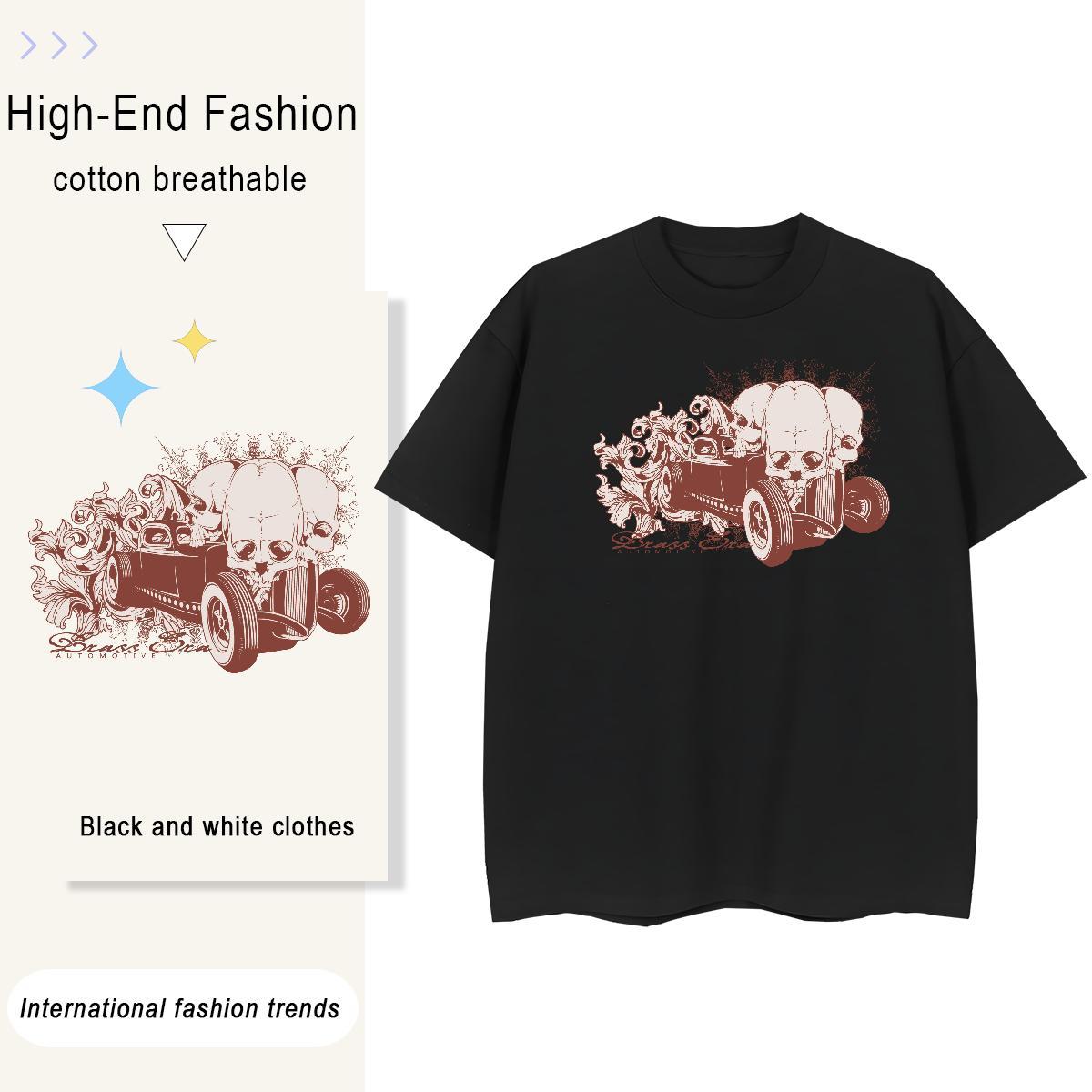 2024 Casual Women T Shirts 230g 100% Cotton O Neck Short Sleeves Street Wear skull Unisex Tshirts Comfortable Oversized Clothes Shirt